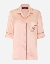 Short-sleeved satin pajama shirt with DG embroidery - | Dolce & Gabbana