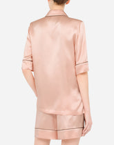 Short-sleeved satin pajama shirt with DG embroidery - | Dolce & Gabbana
