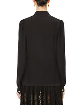 Crepe de chine pussy-bow shirt with crystal DG embellishment - | Dolce & Gabbana