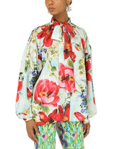 Habotai shirt with pictorial garden print - | Dolce & Gabbana
