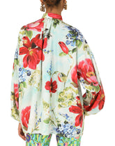 Habotai shirt with pictorial garden print - | Dolce & Gabbana