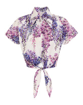 Wisteria-print poplin shirt with knot detail - | Dolce & Gabbana