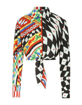 Short Carretto-print poplin shirt with knot detail - | Dolce & Gabbana