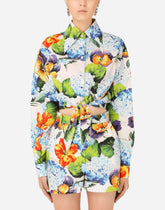 Hydrangea-print poplin shirt with tie - | Dolce & Gabbana