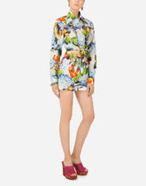 Hydrangea-print poplin shirt with tie - | Dolce & Gabbana