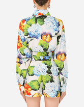 Hydrangea-print poplin shirt with tie - | Dolce & Gabbana