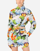 Hydrangea-print poplin shirt with tie - | Dolce & Gabbana