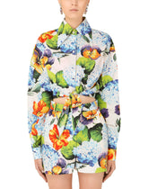 Hydrangea-print poplin shirt with tie - | Dolce & Gabbana