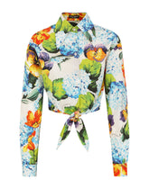 Hydrangea-print poplin shirt with tie - | Dolce & Gabbana