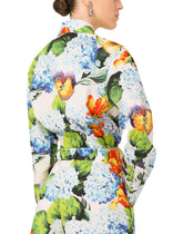Hydrangea-print poplin shirt with tie - | Dolce & Gabbana