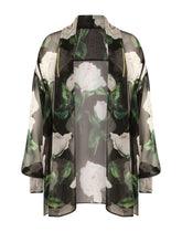 Chiffon shirt with white rose print - | Dolce & Gabbana