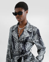 Silk satin pajama shirt with fur print - | Dolce & Gabbana