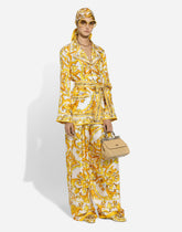 Silk twill pajama shirt with majolica print - | Dolce & Gabbana