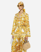 Silk twill pajama shirt with majolica print - | Dolce & Gabbana