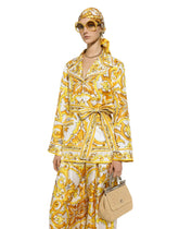 Silk twill pajama shirt with majolica print - | Dolce & Gabbana