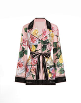 Twill pajama shirt with rose and peony print - | Dolce & Gabbana