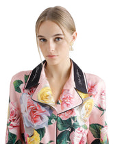 Twill pajama shirt with rose and peony print - | Dolce & Gabbana