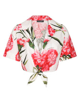 Carnation-print poplin shirt with knot detail - | Dolce & Gabbana