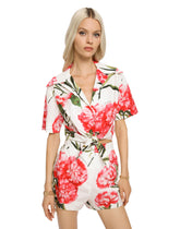 Carnation-print poplin shirt with knot detail - | Dolce & Gabbana