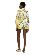 Long-sleeved cotton shirt with yellow rose print - | Dolce & Gabbana