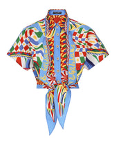 Short Carretto-print poplin shirt with knot detail - | Dolce & Gabbana