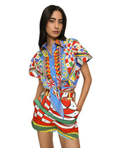 Short Carretto-print poplin shirt with knot detail - | Dolce & Gabbana