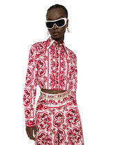 Cropped majolica-print poplin shirt - | Dolce & Gabbana