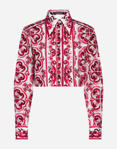 Cropped majolica-print poplin shirt - | Dolce & Gabbana