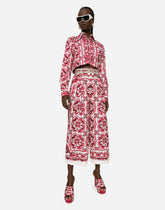 Cropped majolica-print poplin shirt - | Dolce & Gabbana