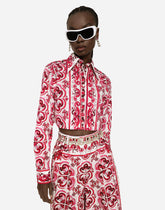 Cropped majolica-print poplin shirt - | Dolce & Gabbana