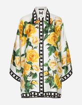 Oversize silk shirt with yellow rose print - | Dolce & Gabbana
