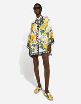 Oversize silk shirt with yellow rose print - | Dolce & Gabbana