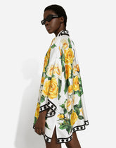 Oversize silk shirt with yellow rose print - | Dolce & Gabbana