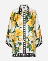 Oversize silk shirt with yellow rose print - | Dolce & Gabbana