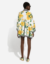 Oversize silk shirt with yellow rose print - | Dolce & Gabbana