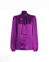 Silk satin shirt with bow - | Dolce & Gabbana