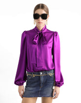 Silk satin shirt with bow - | Dolce & Gabbana