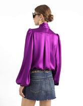 Silk satin shirt with bow - | Dolce & Gabbana