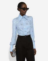 Silk jacquard shirt with all-over DG logo - | Dolce & Gabbana