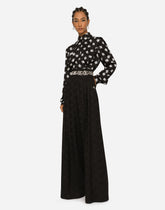 Charmeuse shirt with all-over DG logo print - | Dolce & Gabbana