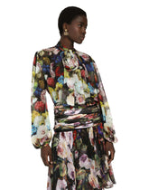 Chiffon shirt with nocturnal flower print - | Dolce & Gabbana