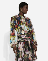 Chiffon shirt with nocturnal flower print - | Dolce & Gabbana