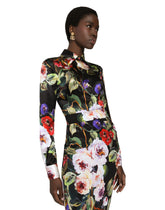 Satin shirt with rose garden print - | Dolce & Gabbana