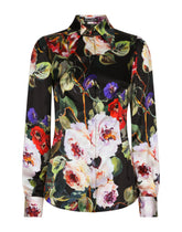 Satin shirt with rose garden print - | Dolce & Gabbana