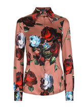 Satin shirt with vintage rose print - | Dolce & Gabbana