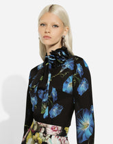 Light satin shirt with bluebell print - | Dolce & Gabbana