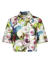 Short cotton shirt with nocturnal flower print - | Dolce & Gabbana