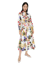 Cotton pussy-bow shirt with garden print - | Dolce & Gabbana