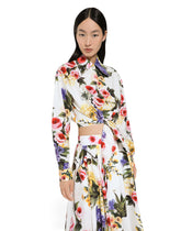 Cotton pussy-bow shirt with garden print - | Dolce & Gabbana