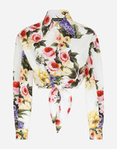 Cotton pussy-bow shirt with garden print - | Dolce & Gabbana